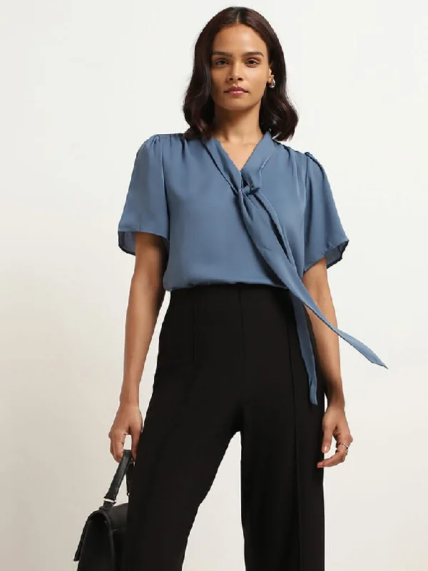 Wardrobe Blue V Neck Top Earthy Women's 