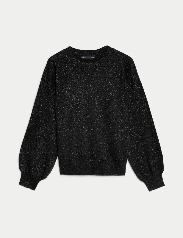 Sparkly Crew Neck Knitted Top Vintage Women's 1970S 