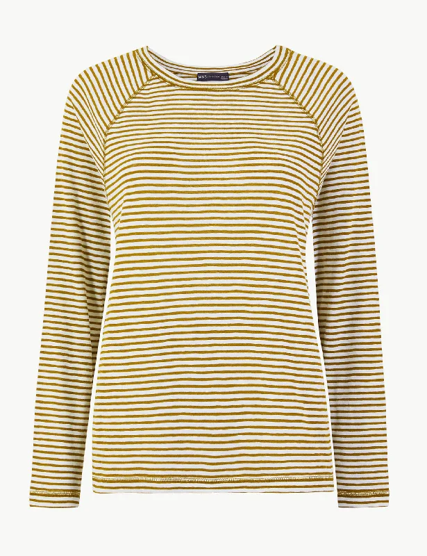 Cotton Rich Striped Regular Fit Top Hip Women's Retro