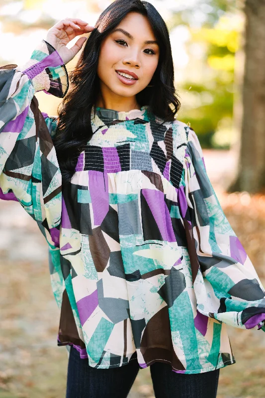 Promised Fun Orchid Purple Abstract Blouse Preppy Women's College