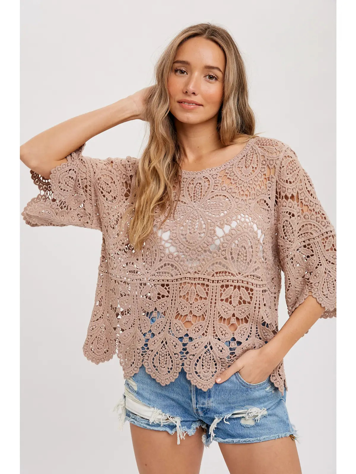 Latte Misha Crochet Blouse Luxurious Women's High -  end