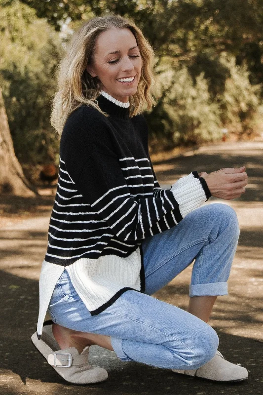 Benedict Stripe Knit Sweater | Black + Cream Unique Women's Upcycled