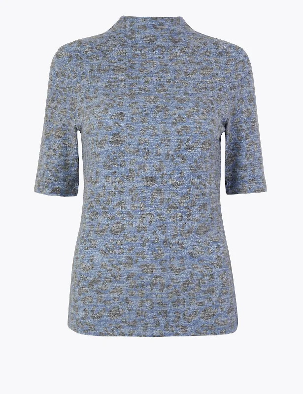 Leopard Print Cosy Fitted Top Stylish Women's Neon