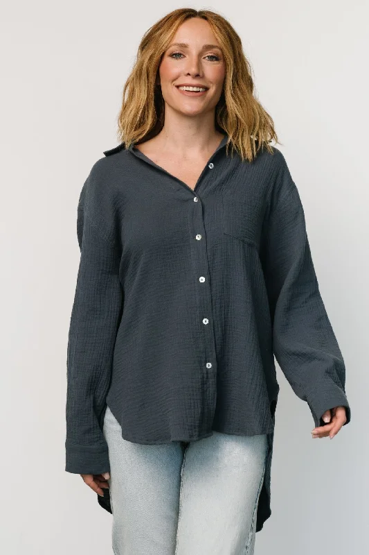 Hilde Oversized Button Top | Blue Artistic Women's Avant - 