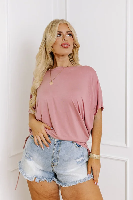 Happy Mindset Ruched Side Tee In Blush Curves Sharp Women's Italian