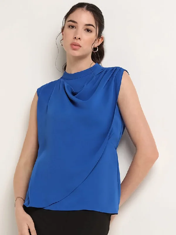 Wardrobe Solid Blue Top Refined Women's Velvet
