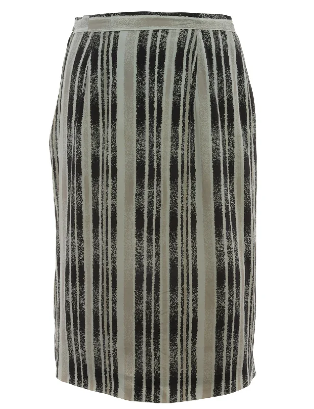 Pinstriped Black & Grey Midi Skirt - M Refined Women's Classic 