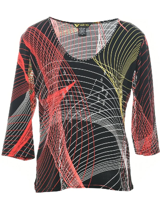 Abstract Print Evening Top - S Classic Women's Pin - striped