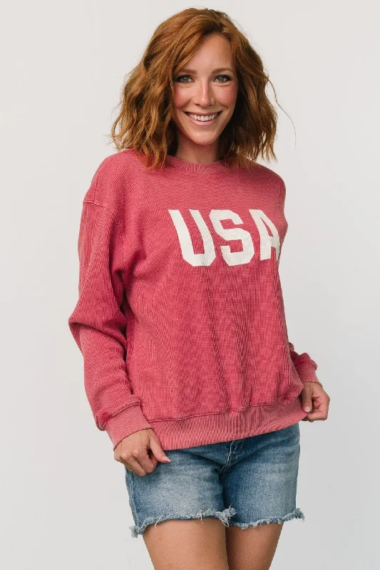 USA Sweater Top | Washed Red Earthy Women's 