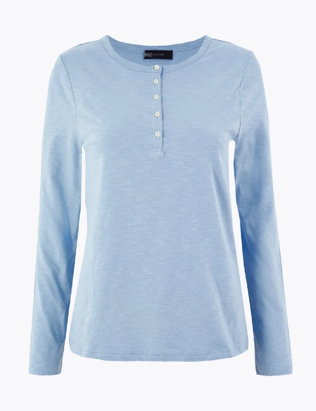 Pure Cotton Straight Fit Henley Top Cool Women's Skate