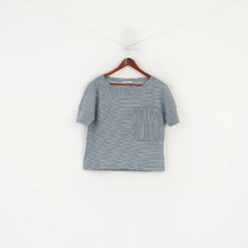 Zara Basic Women S Denim Shirt Navy Cotton Striped Oversize Classic Top Cozy Women's Sherpa - lined
