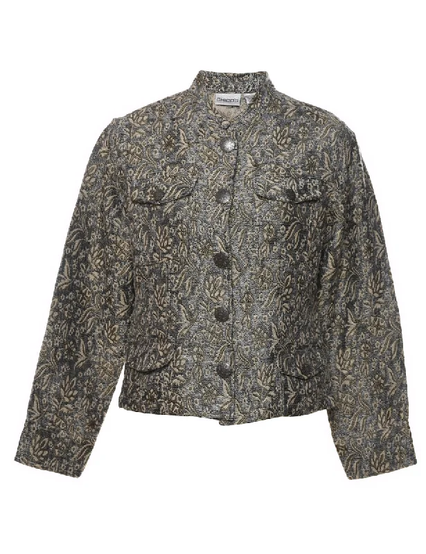Floral Pattern Metallic Tapestry Jacket - M Cool Women's Distressed