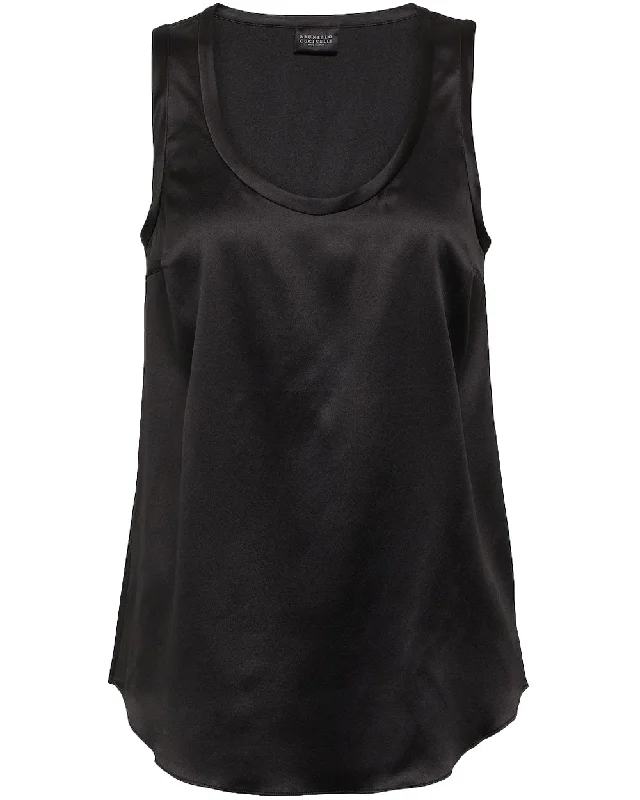 Black Silk Scoopneck Tank Vintage Women's 1970S 