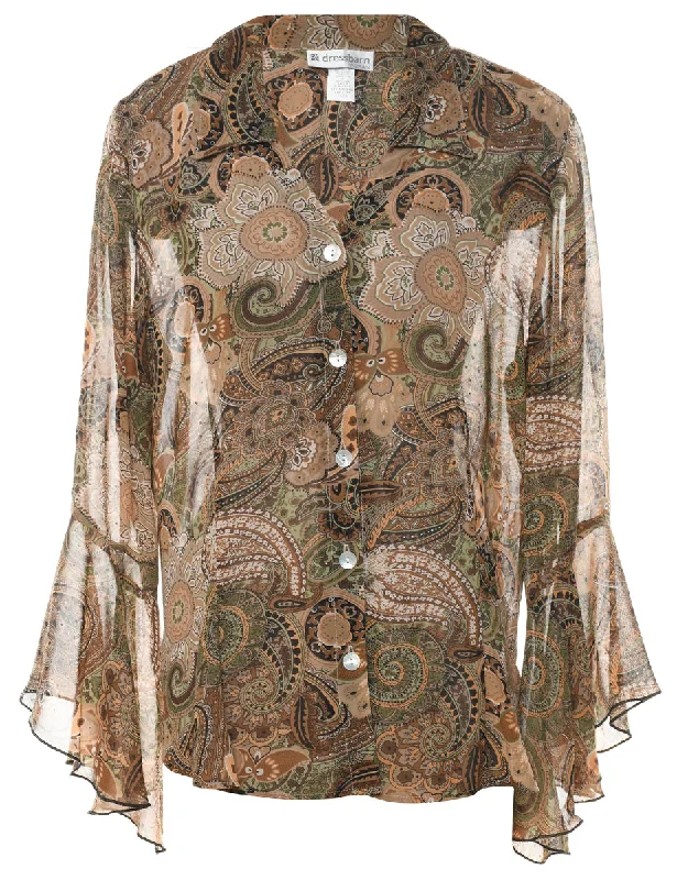 Paisley Print Sheer Bell Sleeve Blouse - XL Classic Women's Pin - striped