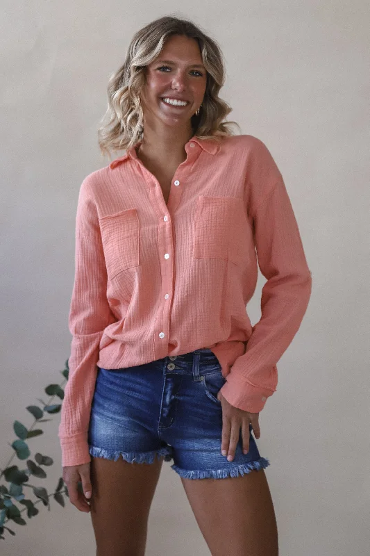 Peachy Buttondown Cozy Women's Sherpa - lined