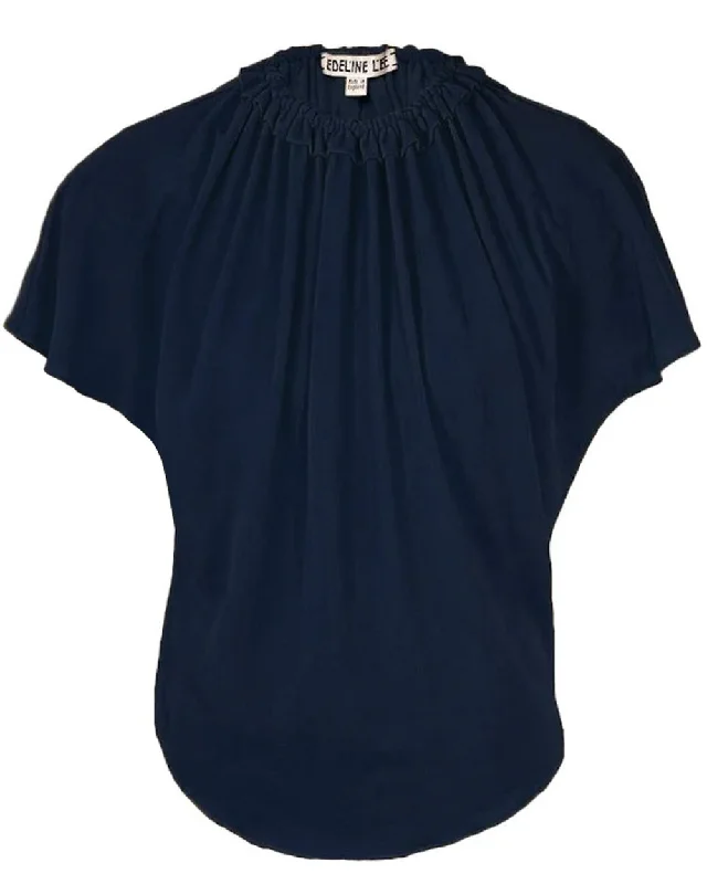 Navy Crinkle Georgette Teuta Top Polished Women's Silk