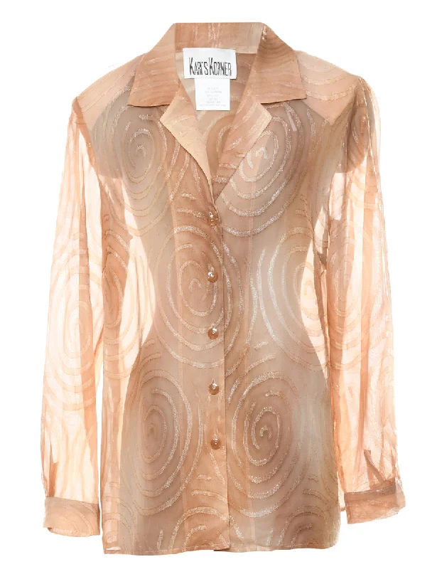 Sheer Effect Beige Sparkly Patterned Blouse - XL Modern Women's Tech