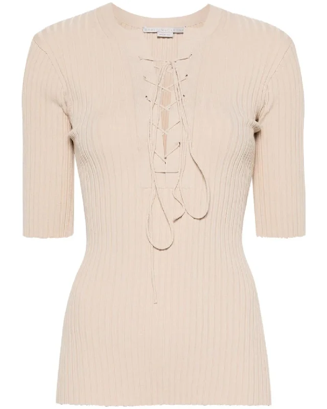 Sand Knit Lace Up Top Feminine Women's Soft 