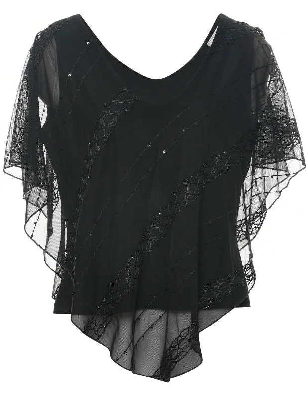 Black Evening Top - L British Gentlewoman Style
