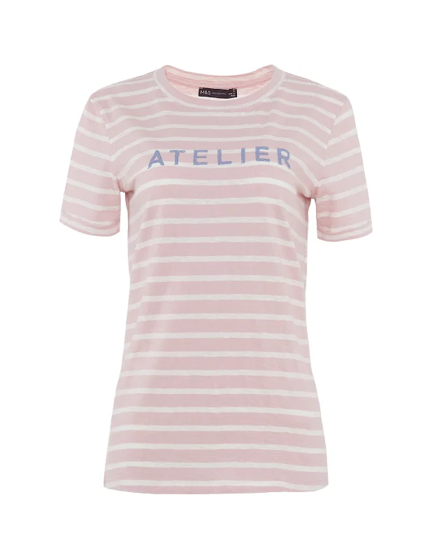 Short Sleeved Stripe Top Minimalist Women's Casual