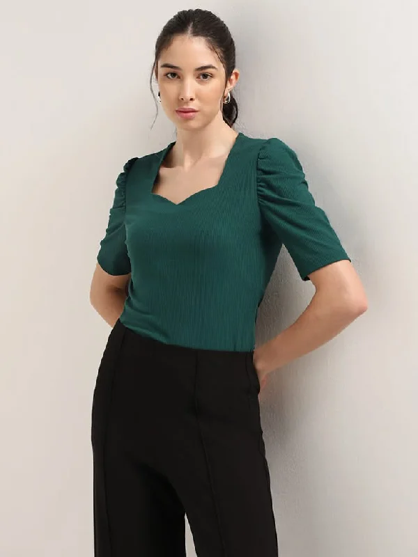 Wardrobe Green Ribbed Top Practical Women's Multi - 