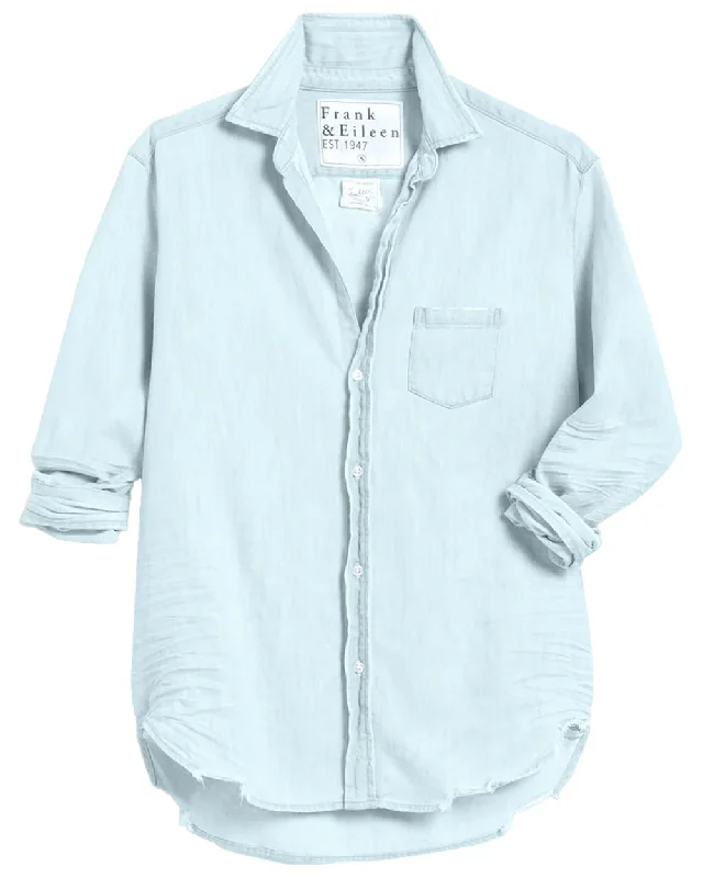 Classic Blue Tattered Denim Eileen Button Up Shirt Bold Women's Statement