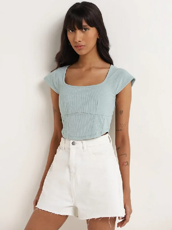 Nuon Green Ribbed Crop Top Gym