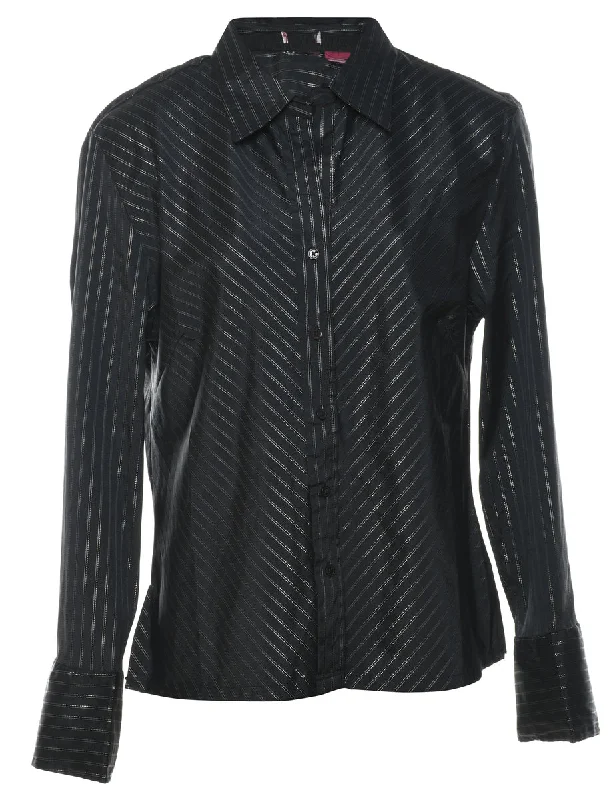 Striped Black & Silver Striped Shirt - L Bold Women's Animal Print