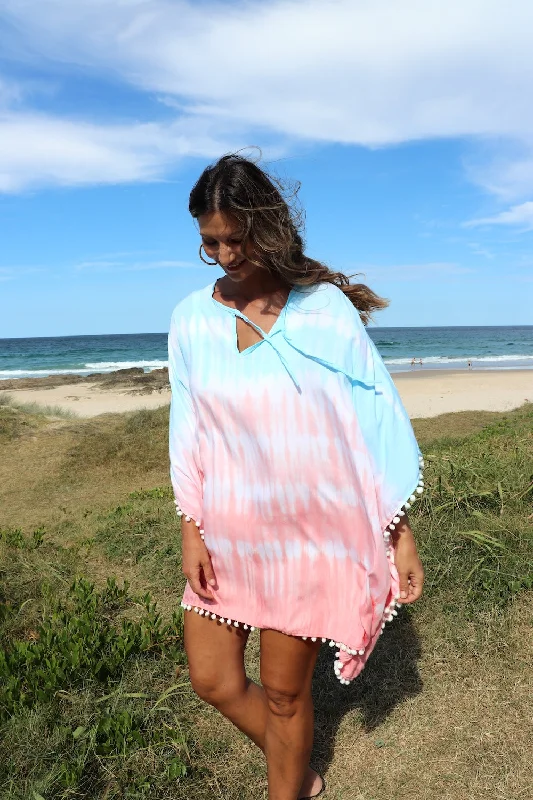 Short Pom Pom Kaftan in Fairy Floss Laid - back Women's Vibe