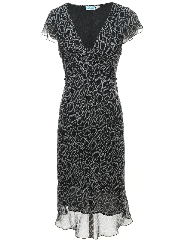 Geometric Print Black & Grey Dress - M performance