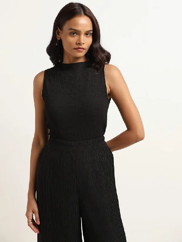 Wardrobe Black Textured Top Stylish Women's Neon