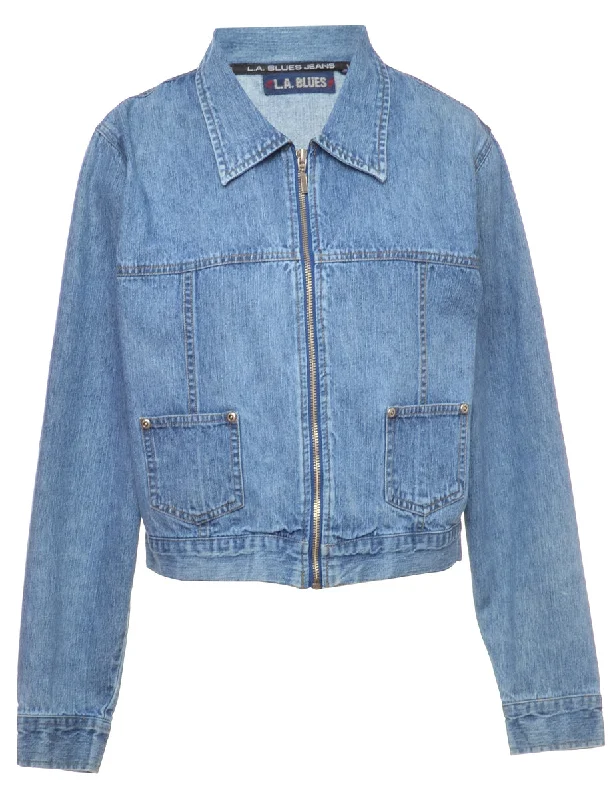 2000s Zip Front Denim Jacket - M Classic Women's Tweed