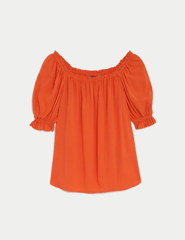 Square Neck Puff Sleeve Top British Gentlewoman Style
