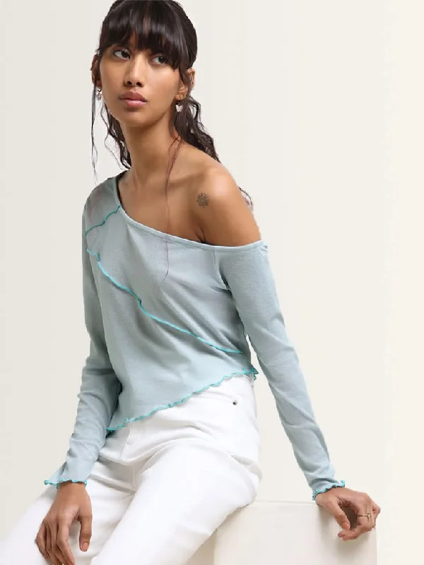 Nuon Blue Semi Sheer Top garde