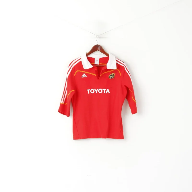 Adidas Women L Polo Shirt Red Cotton Munster Rugby Ireland Sportswear Top Elegant Women's 