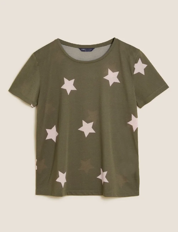 Printed Short Sleeve T-Shirt Elegant Women's 