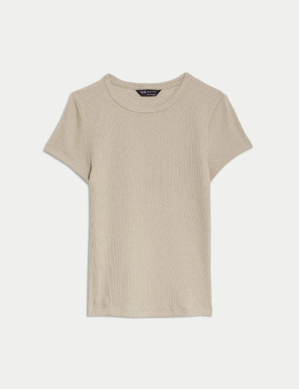 Cotton Rich Slim Fit Ribbed T-Shirt Country