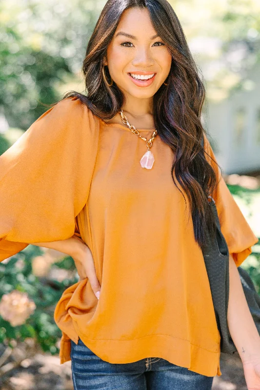 Point It Out Rust Orange Satin Blouse Cool Women's Distressed