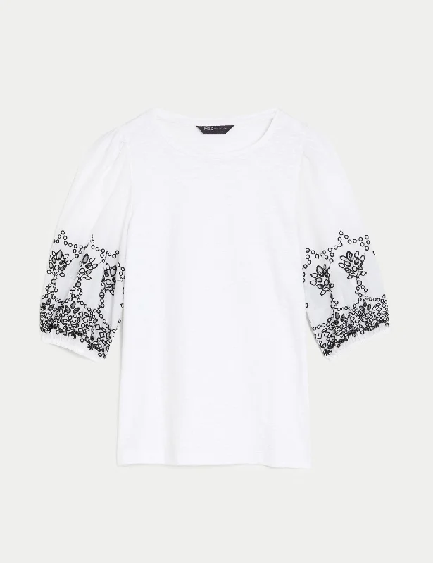 Pure Cotton Broderie Top Trendy Women's 