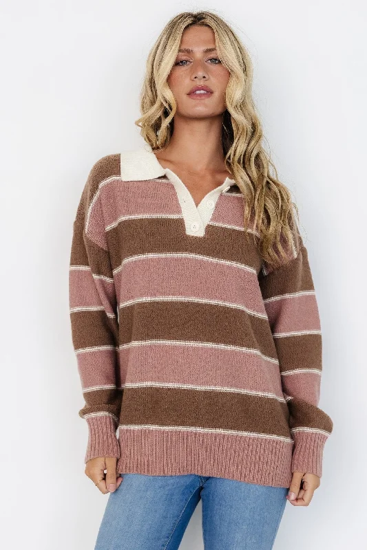Priya Striped Sweater | Mauve + Mocha Women