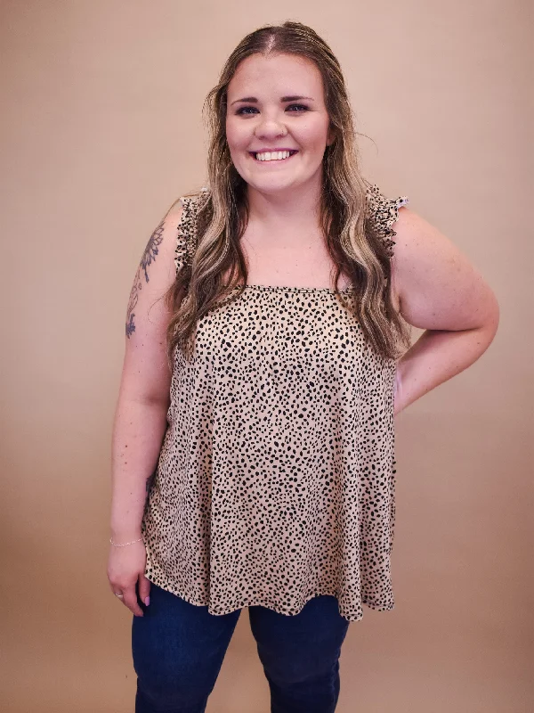 Smocked and Dotted Sleeveless Top Sleek Women's 