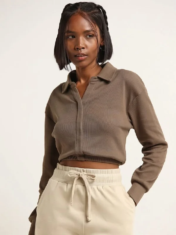 Studiofit Green Cotton Blend Ribbed Crop Top Bohemian Women's Free