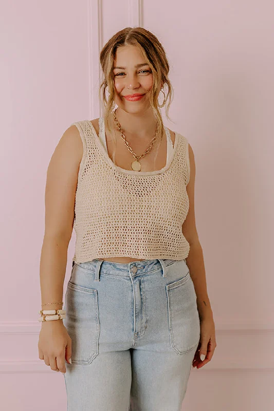 Beach Daydream Knit Crop Top In Natural Vacation