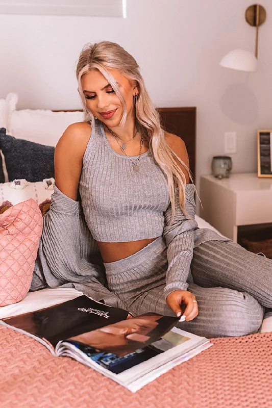 You Glow Girl Ribbed Top In Grey Earthy Women's 