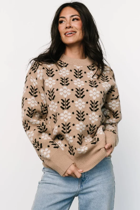 Norris Sweater | Tan Multi Floral Minimalist Women's Casual