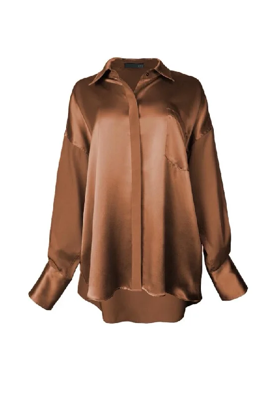 Oversized Button Down Silk Combo Shirt - Walnut Confident Women's High - fashion