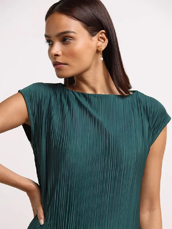 Wardrobe Green Pleated Top Unique Women's Upcycled