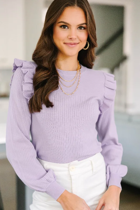 Reach Out Lavender Purple Ruffled Sweater Practical Women's Quick - dry
