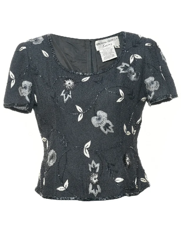 Silk Embroidered Evening Top - M Sophisticated Women's 