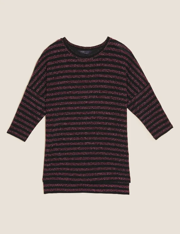 Sparkly Striped Regular Fit 3/4 Sleeve Top Artistic Women's Avant - 